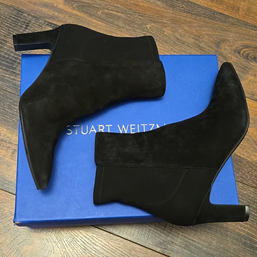 Stuart Weitzman Lauri 75 Black Suede Booties, Size 5.5